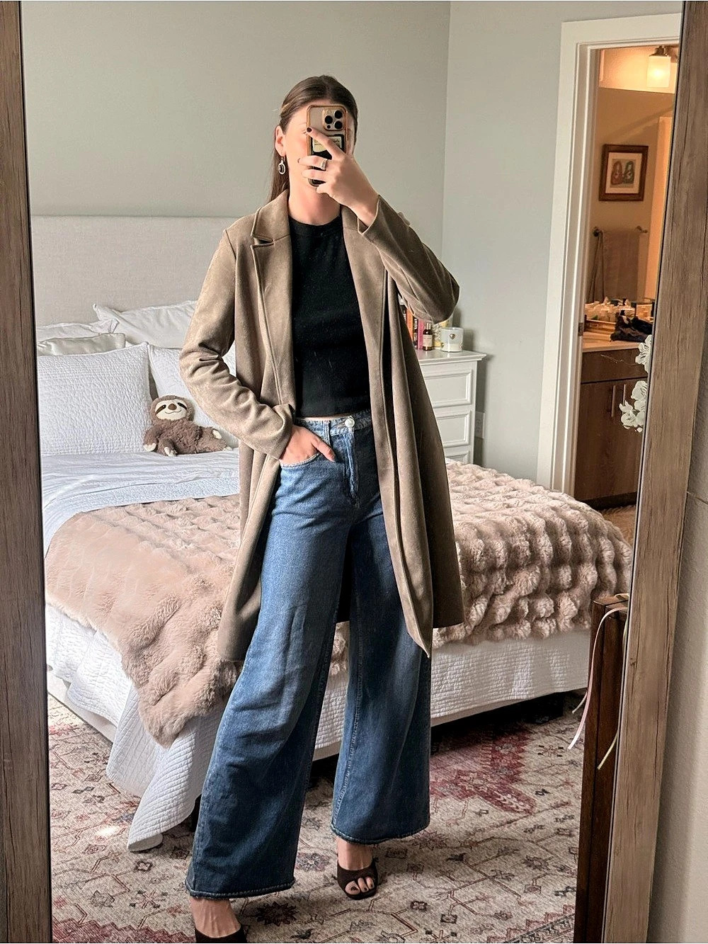 Zara Women's Longline Coat in Brown Like New